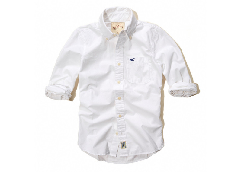 Hollister Long Sleeve Shirt Mens - Plain White